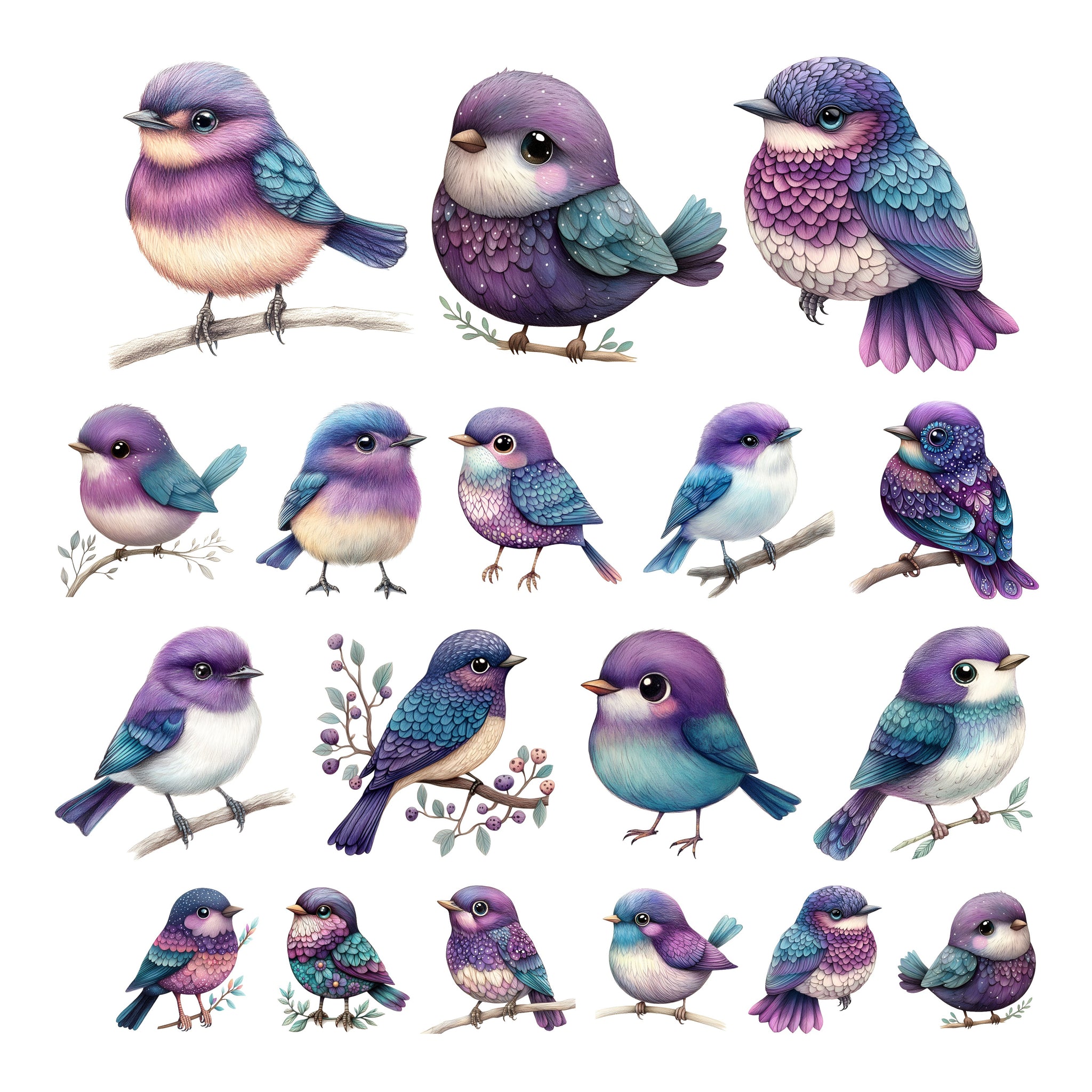 Amethyst Garden Birds Ephemera