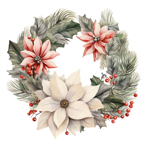 Christmas Poinsettia 12x12 Die Cut Wreath