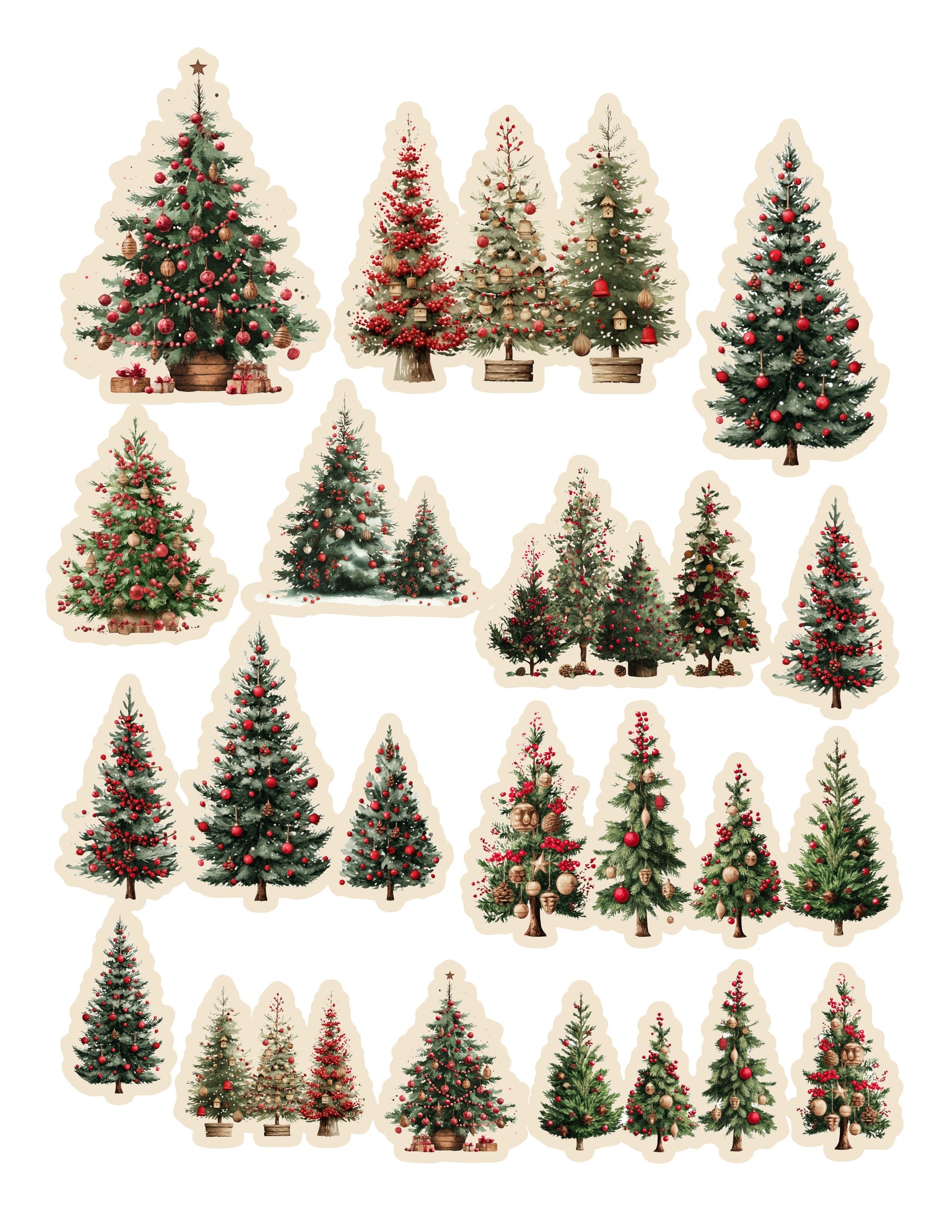 Christmas Trees w/ Cream Border Ephemera