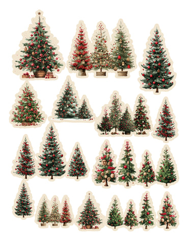 Christmas Trees w/ Cream Border Ephemera