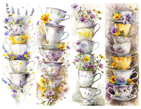 Floral Tea Cups Bookmark Sheet