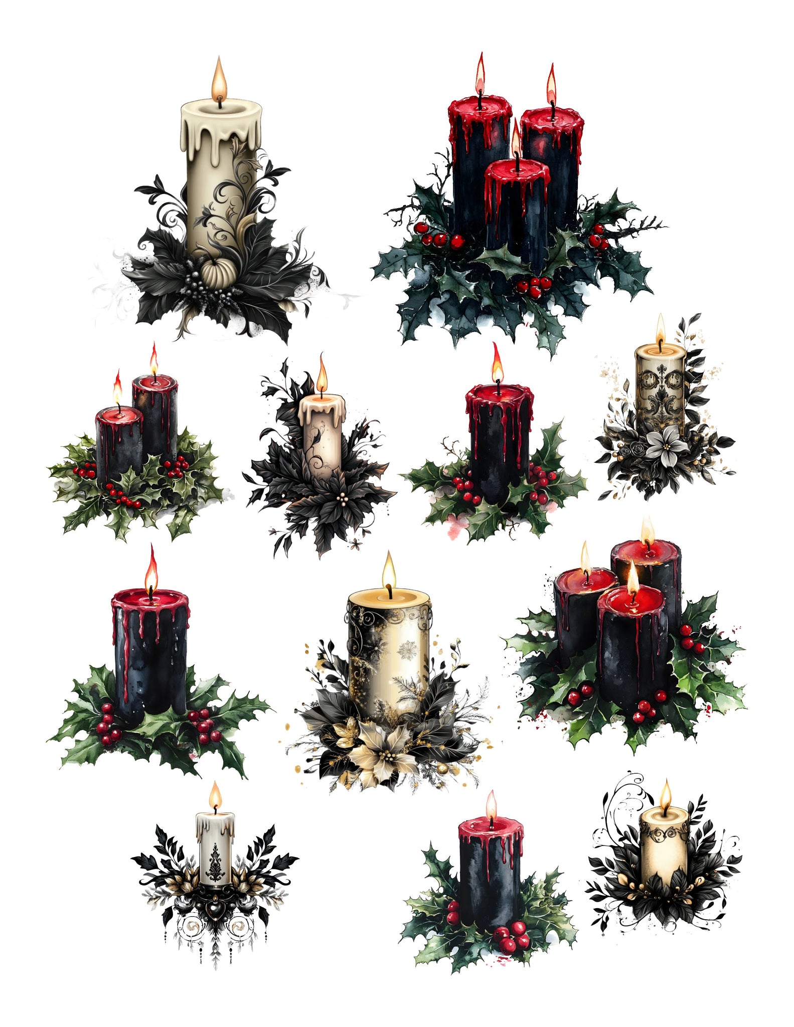 Gothic Christmas Candles Ephemera