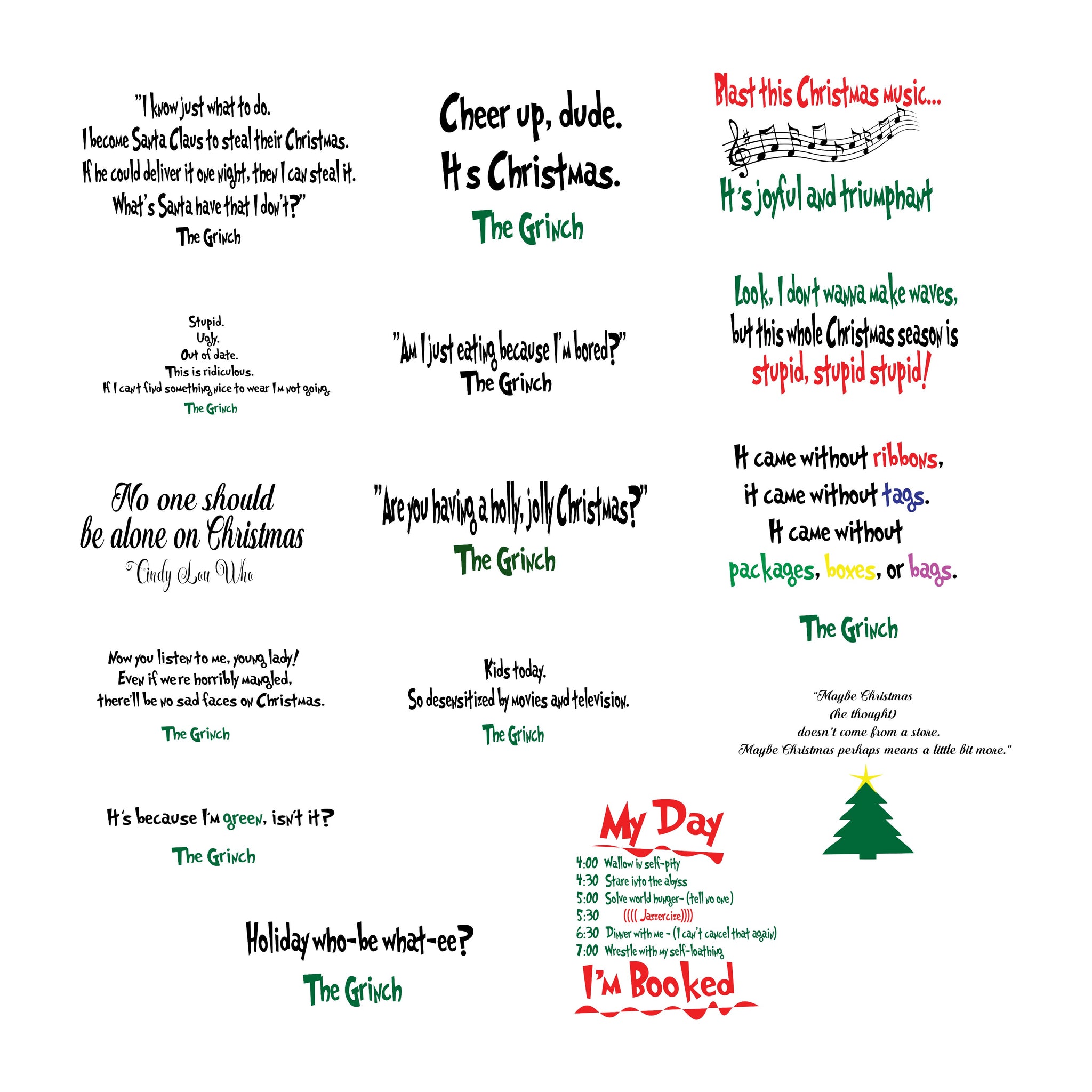 Grumpy Green Christmas Sentiments Ephemera