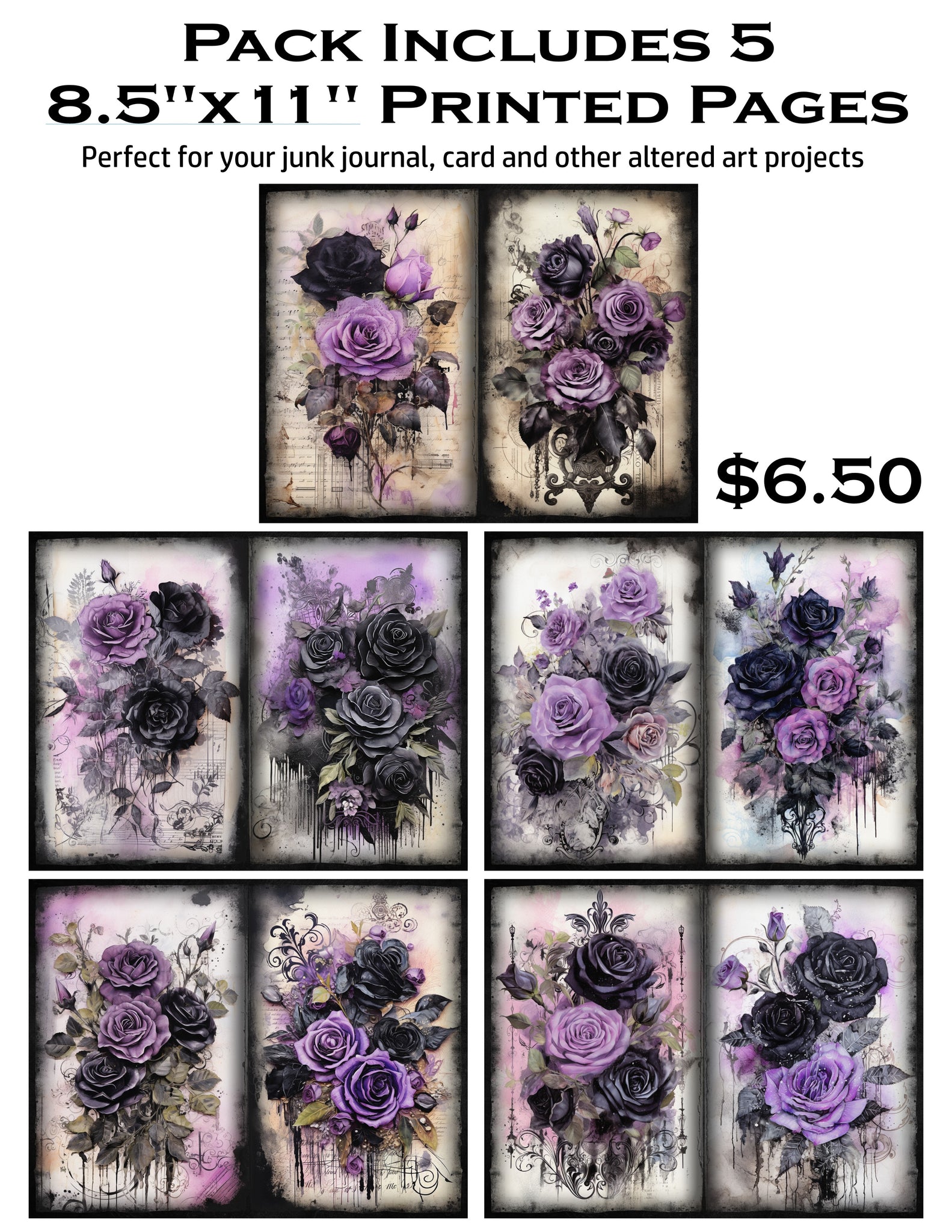 Purple Florals 8.5 x 11 Paper Pack