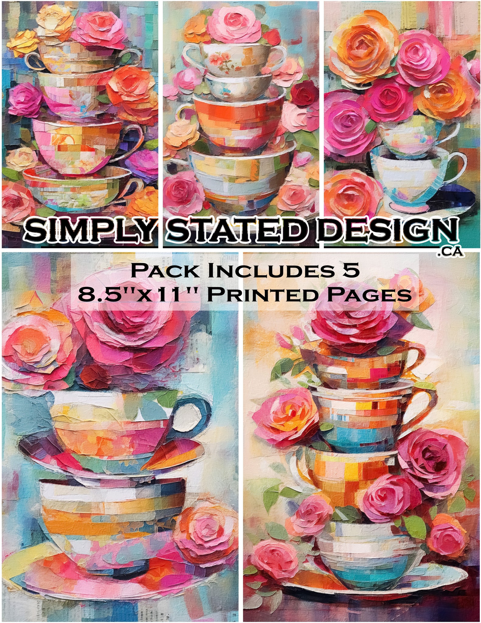 Floral Tea Cup 8.5 x 11 Paper Pack