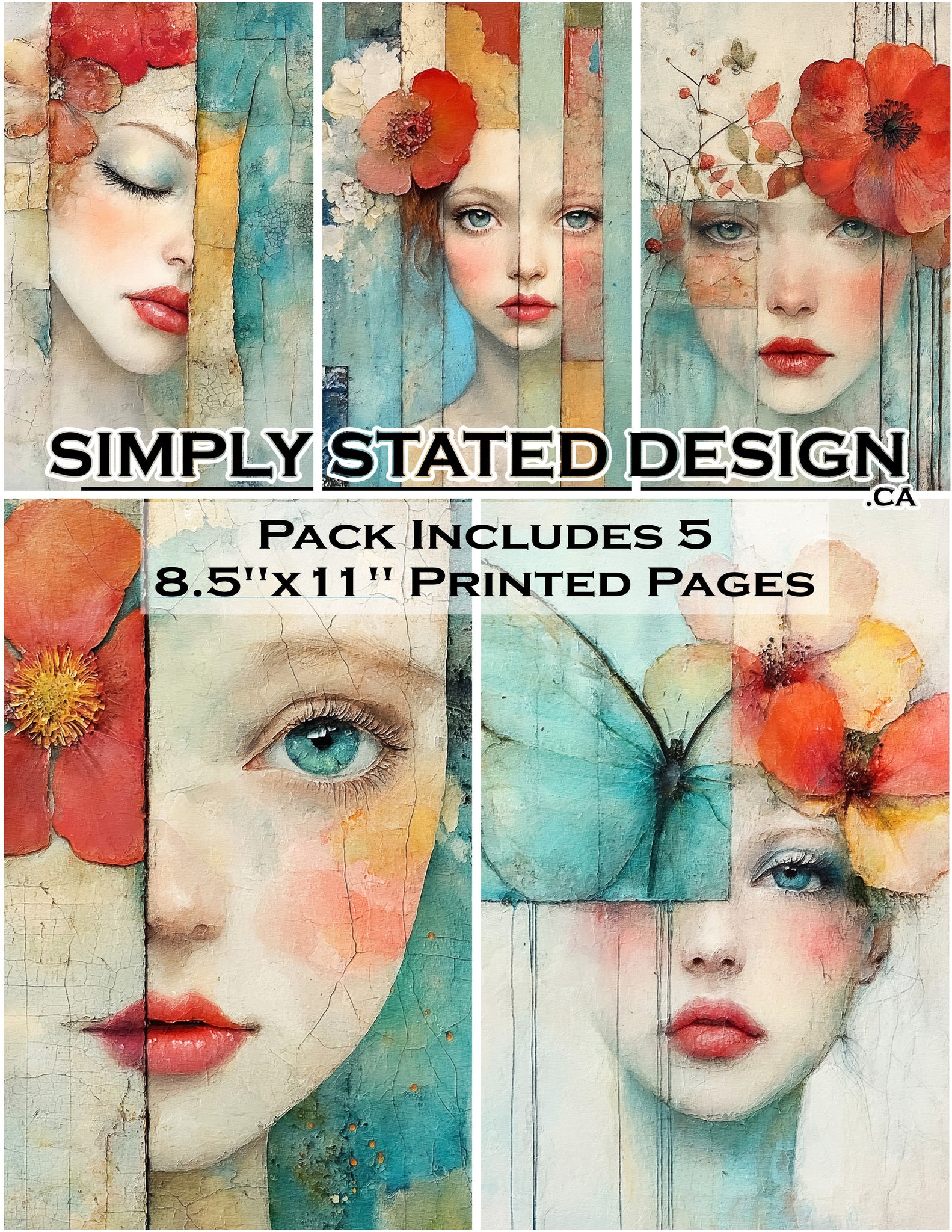Aqua Bloom Portraits  8.5 x 11 Paper Pack