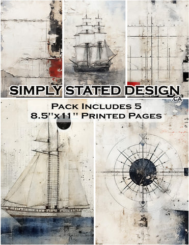 Vintage Nautical 8.5 x 11 Paper Pack