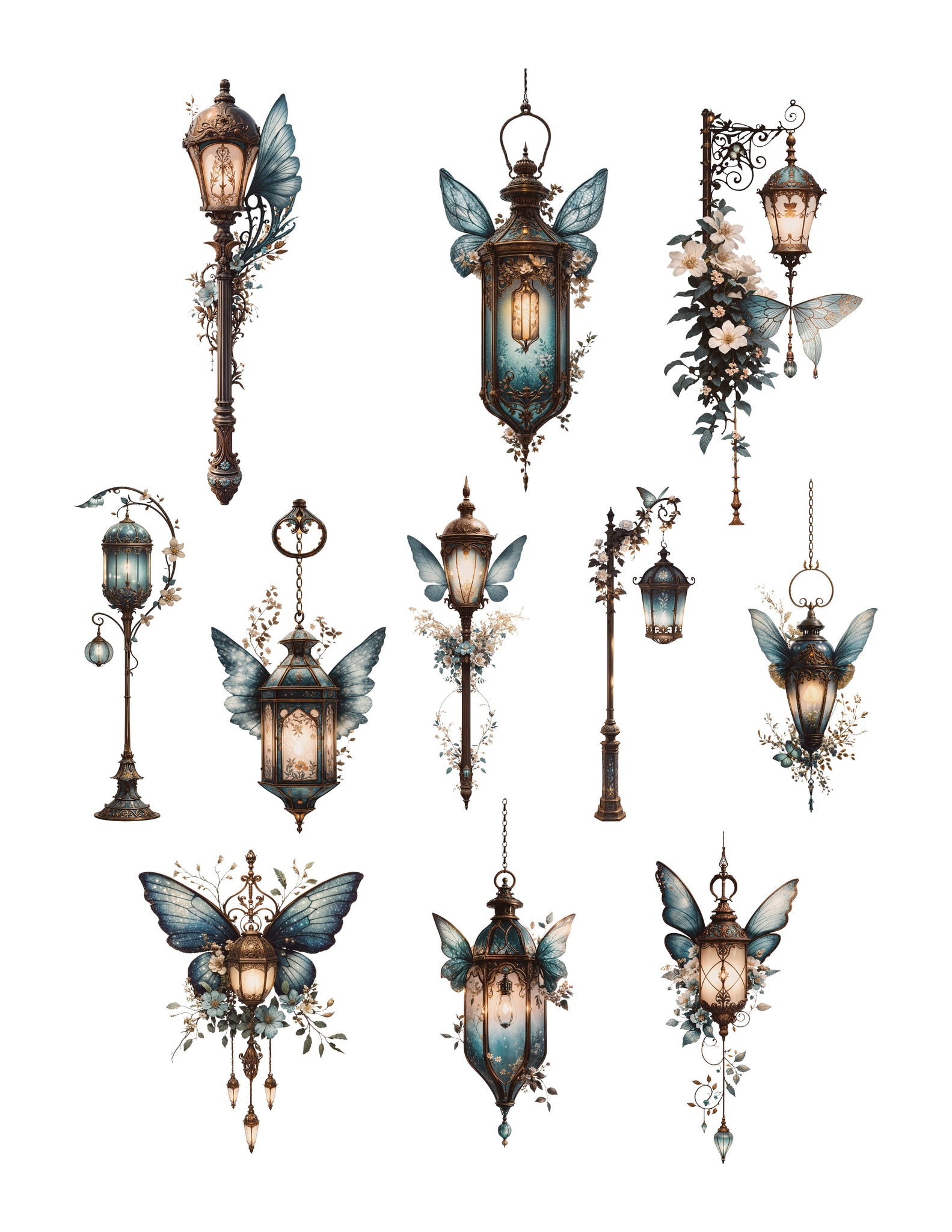 Shades Of Teal Lanterns Ephemera