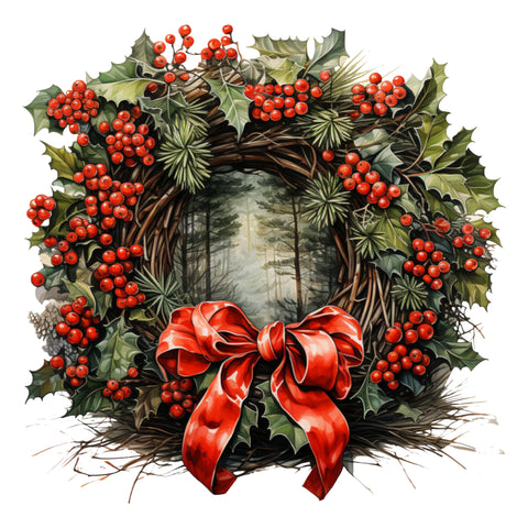 Lush Christmas Scene 12x12 Die Cut Wreath