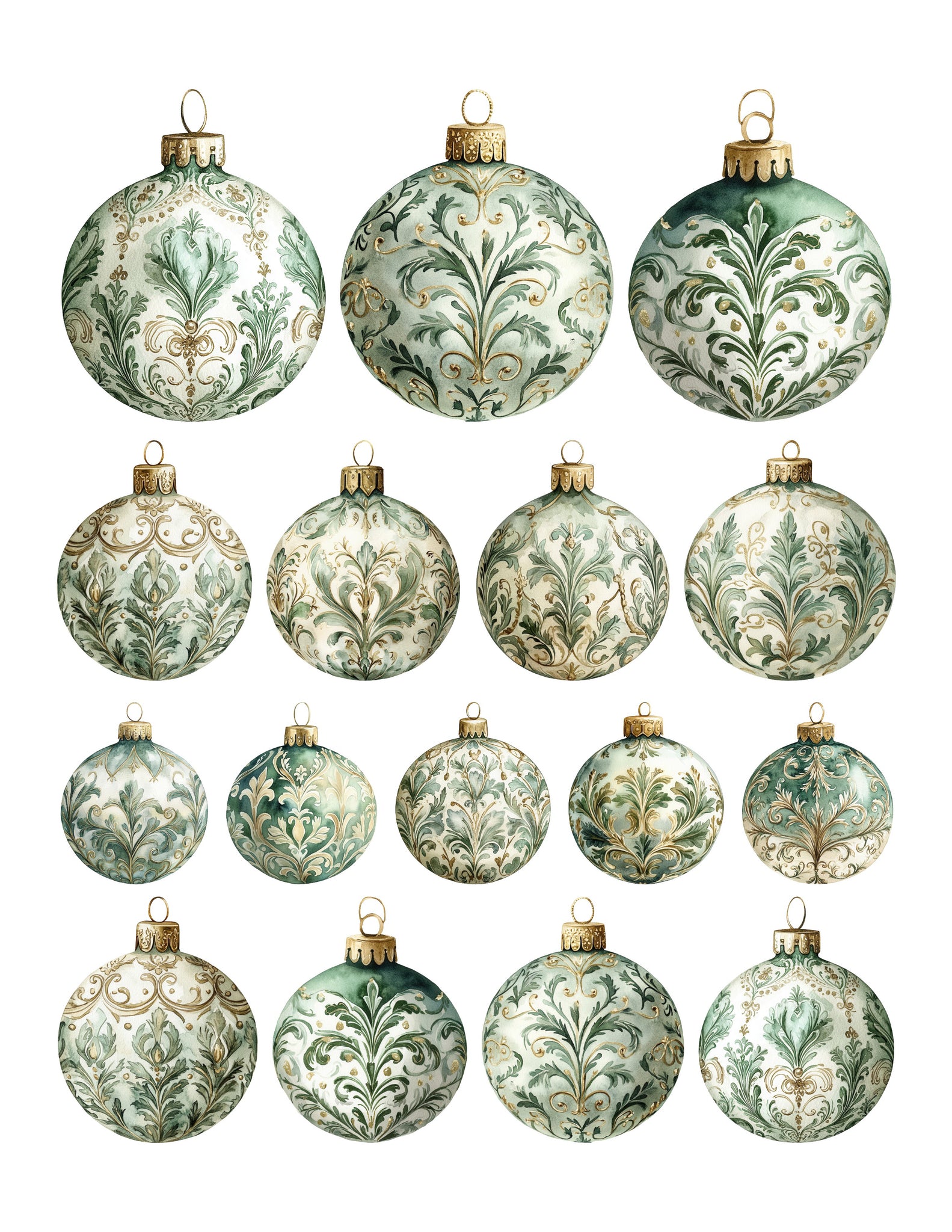 Golden Evergreen Ornaments Ephemera
