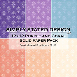 Purple and Coral 12x12 Solid Paper Pack