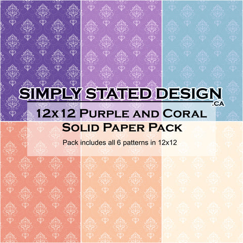 Purple and Coral 12x12 Solid Paper Pack