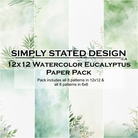 Watercolor Eucalyptus 12x12 Paper Pack