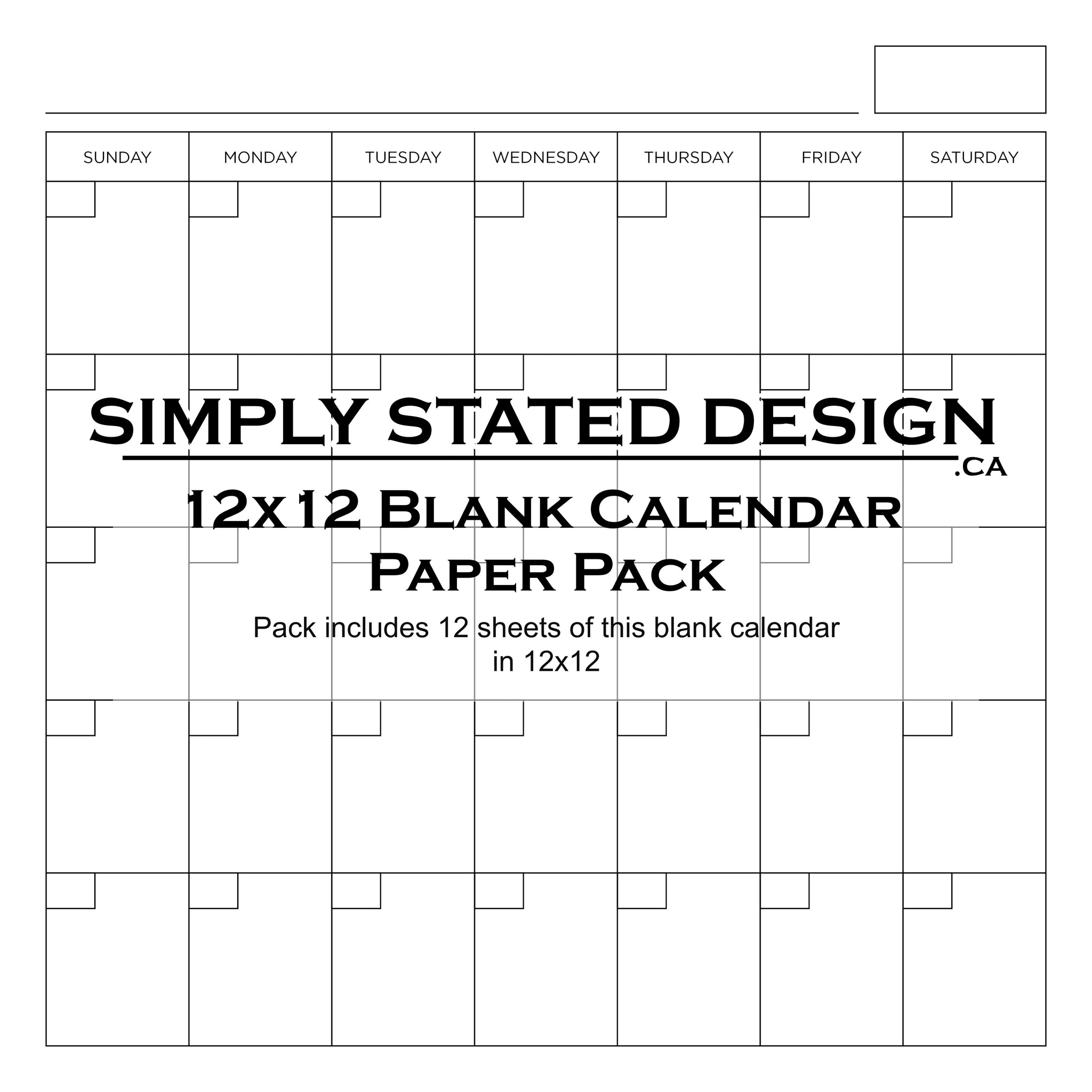 Blank Calendar 12x12 Paper Pack