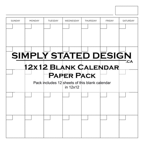 Blank Calendar 12x12 Paper Pack