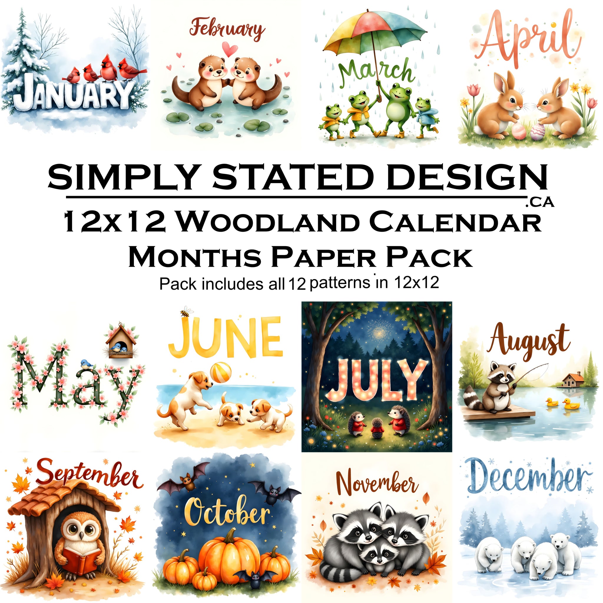 Woodland Calendar 12x12 Paper Pack