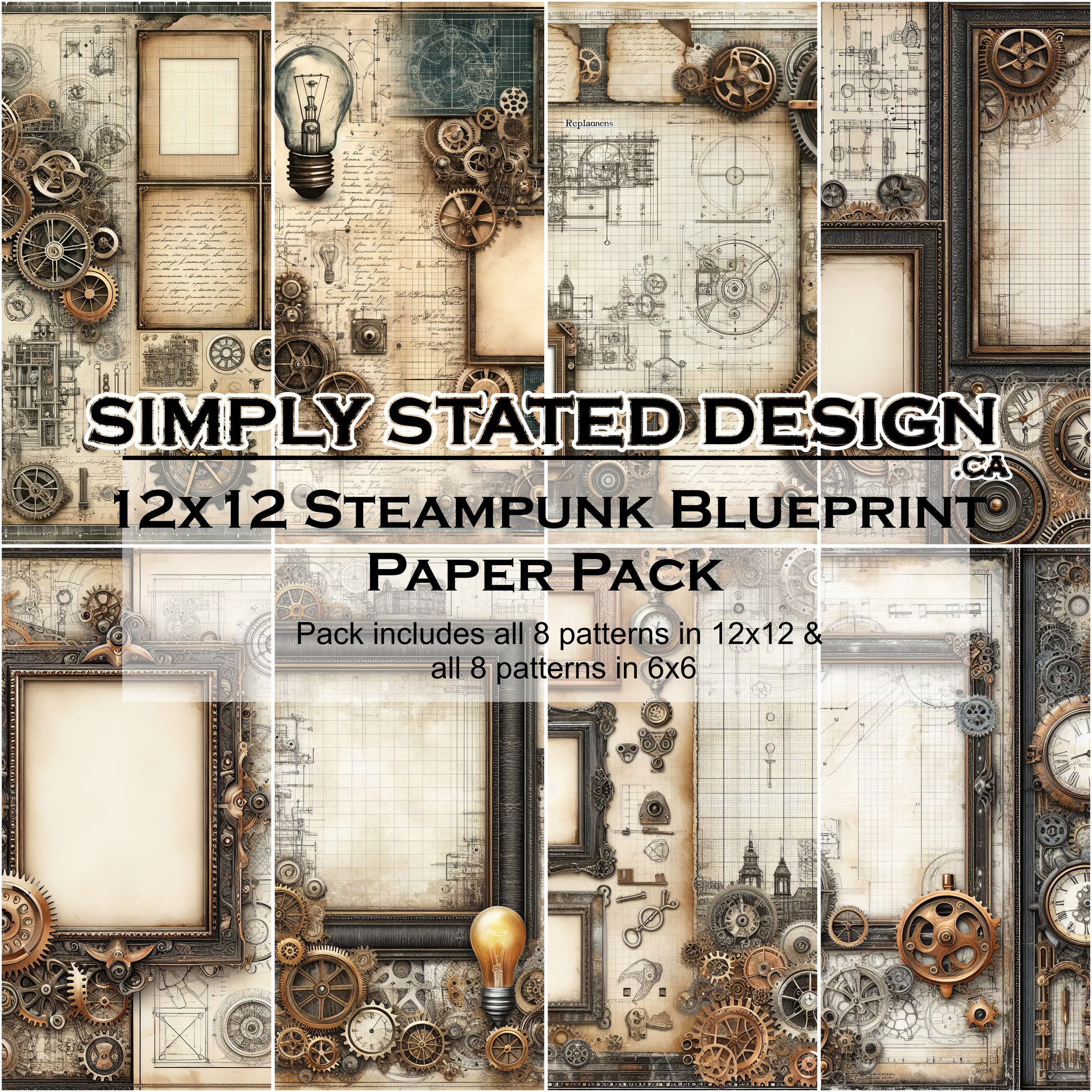 Steampunk Blueprint 12x12 Paper Pack