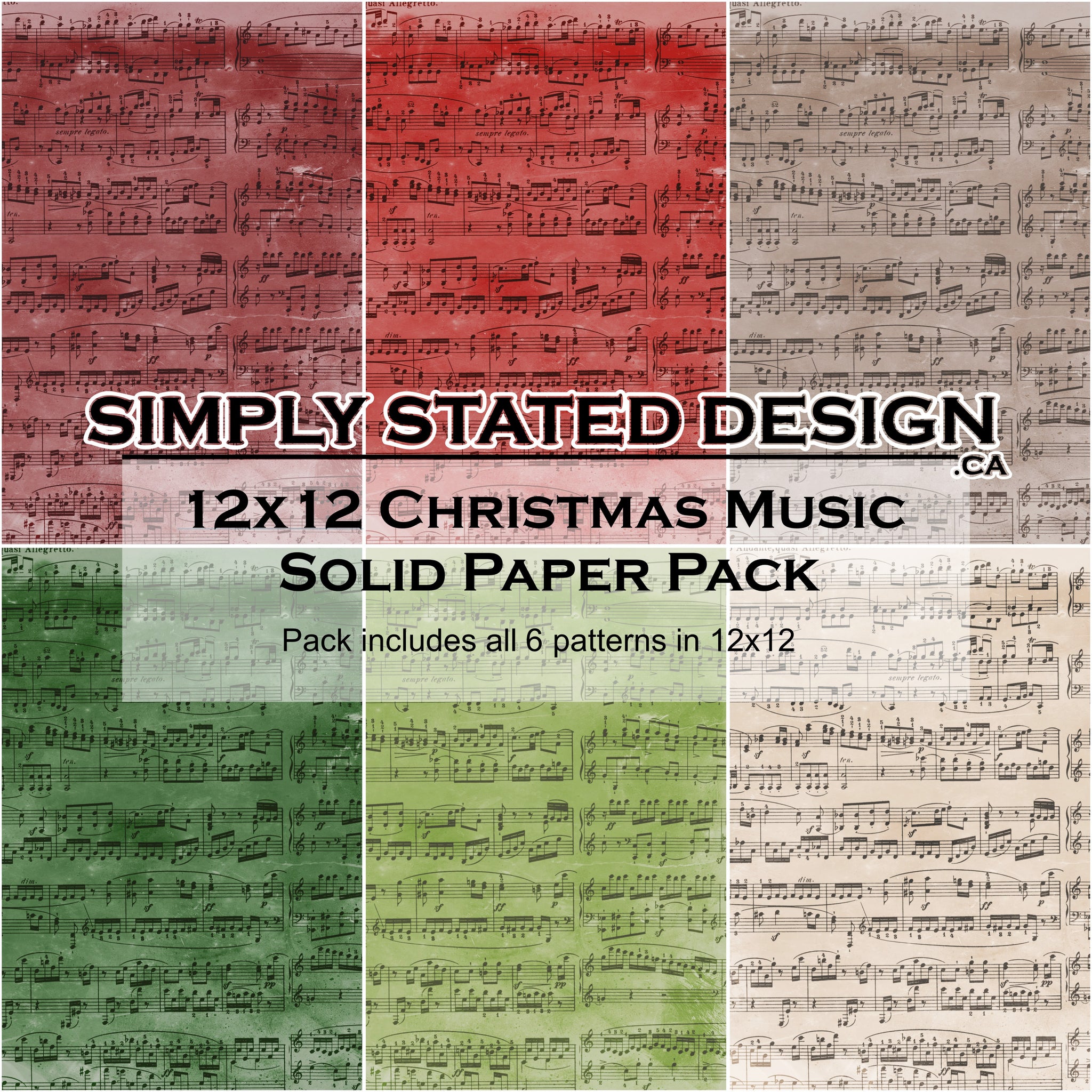 Christmas Music 12x12 Solid Paper Pack