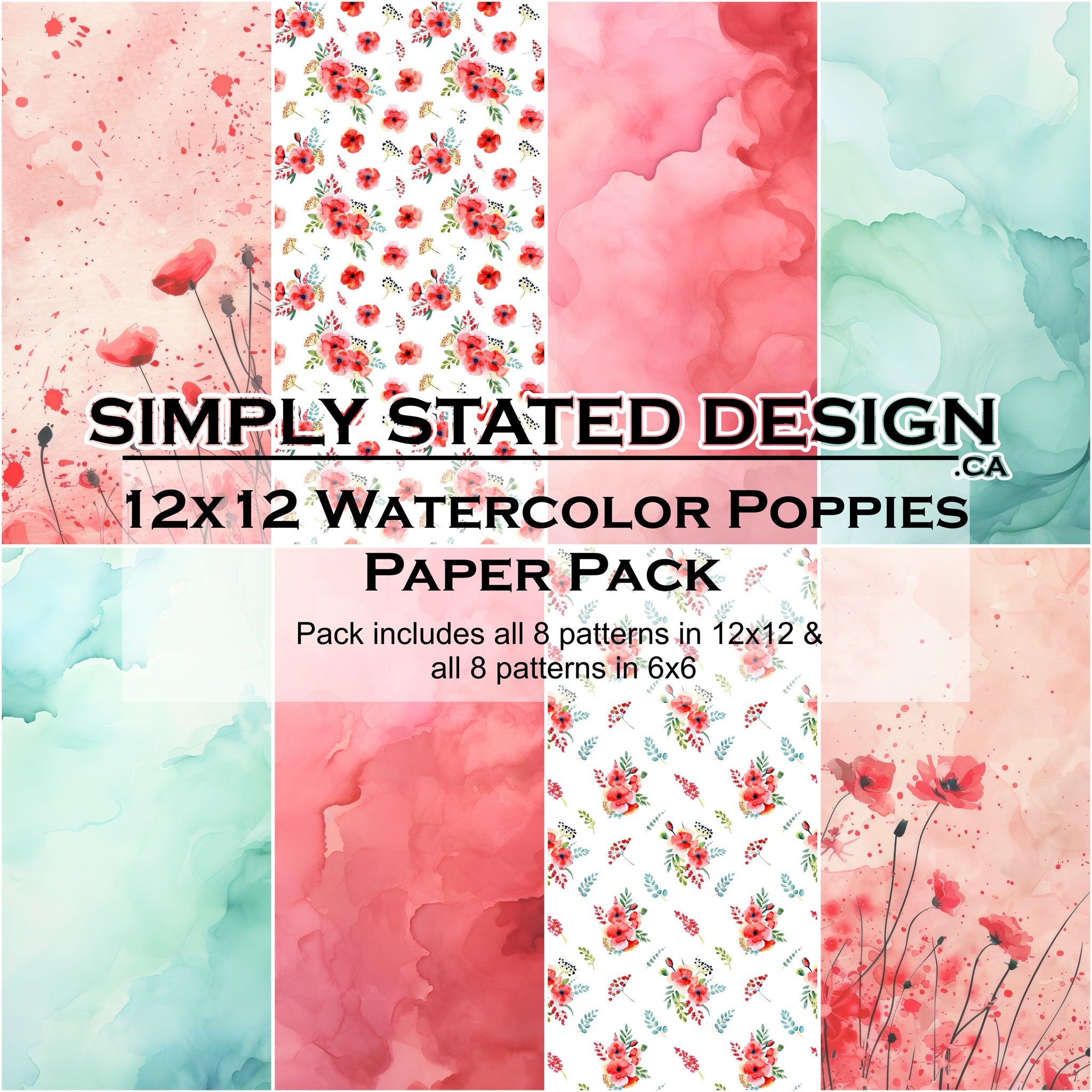 Watercolor Poppies 12x12 Paper Pack