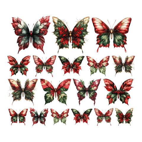 Victorian Christmas Poinsettia Butterflies Ephemera