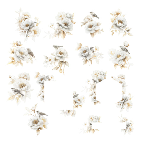 White Floral Birds Ephemera Pack