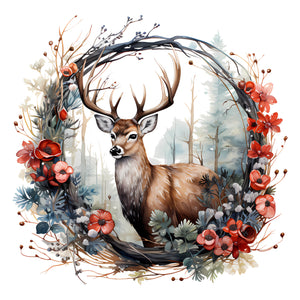 Winter Deer 12x12 Die Cut Wreath