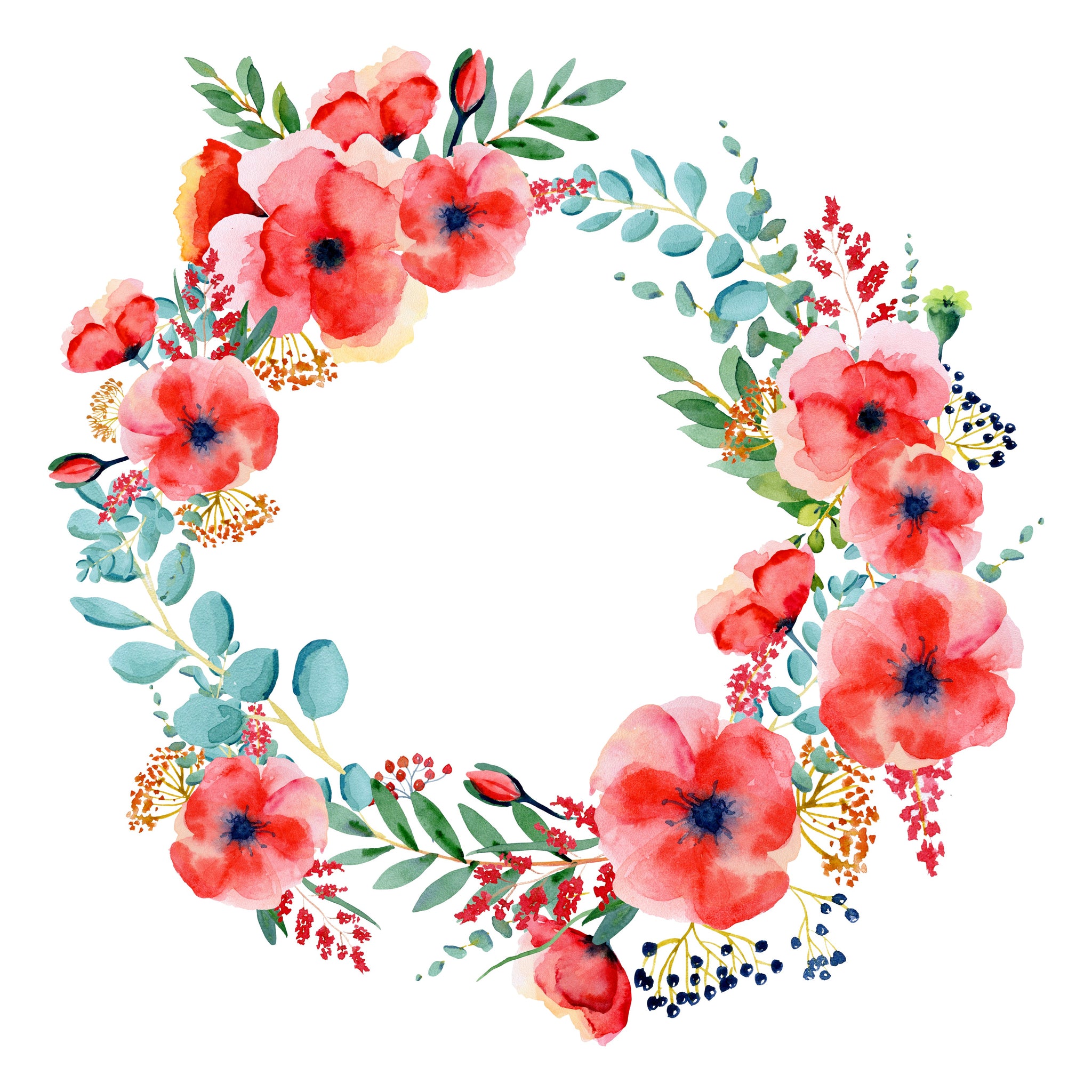 Watercolor Poppies Wreath Ephemera