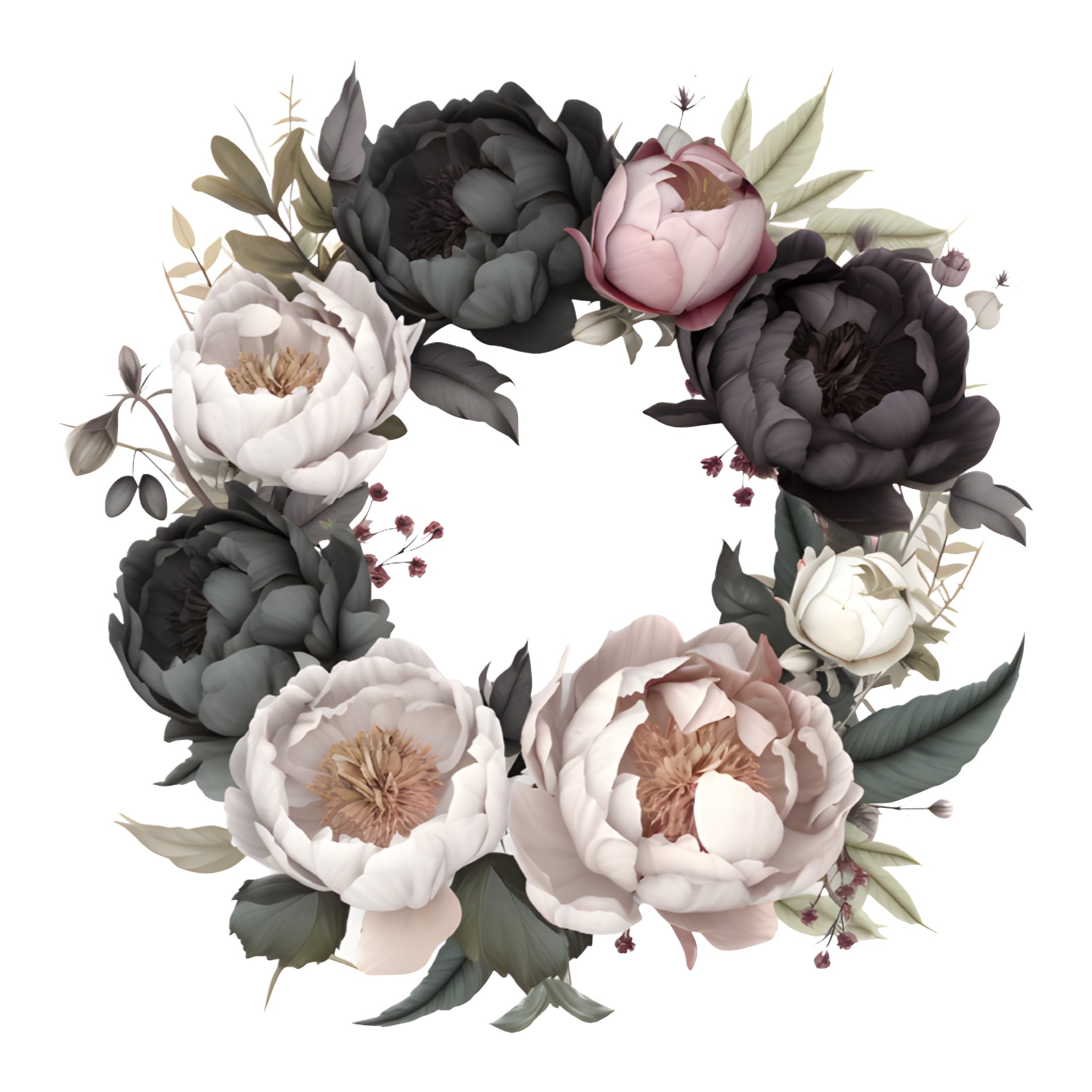 Black Floral 12x12 Die Cut Wreath