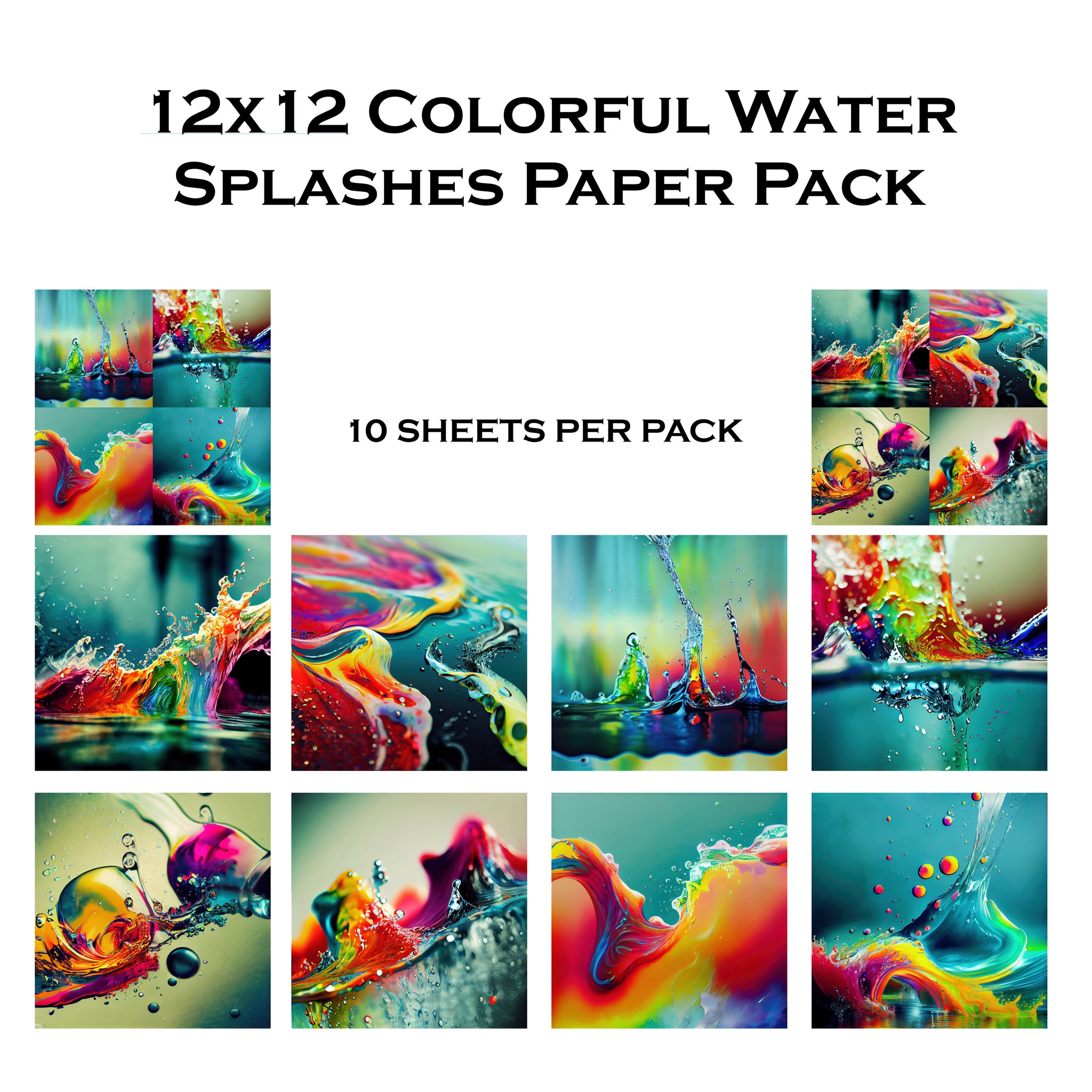Colorful Water Splashes 12x12 Paper Pack