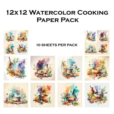 Watercolor Cooking 12x12 Paper Pack