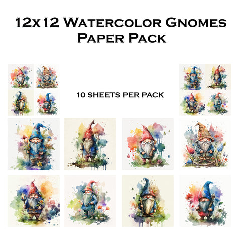 Watercolor Gnomes 12x12 Paper Pack