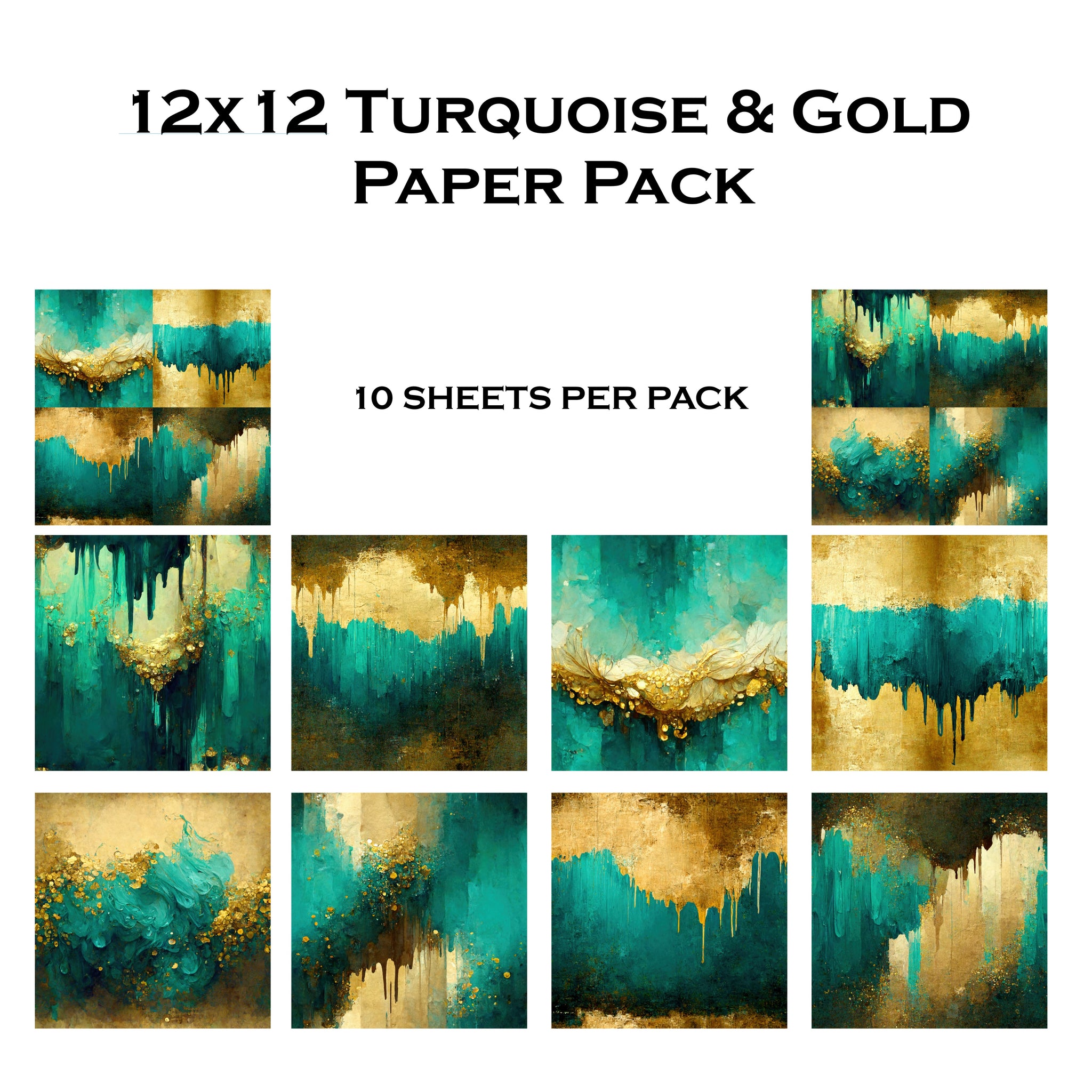 Turquoise & Gold 12x12 Paper Pack