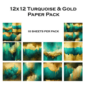 Turquoise & Gold 12x12 Paper Pack